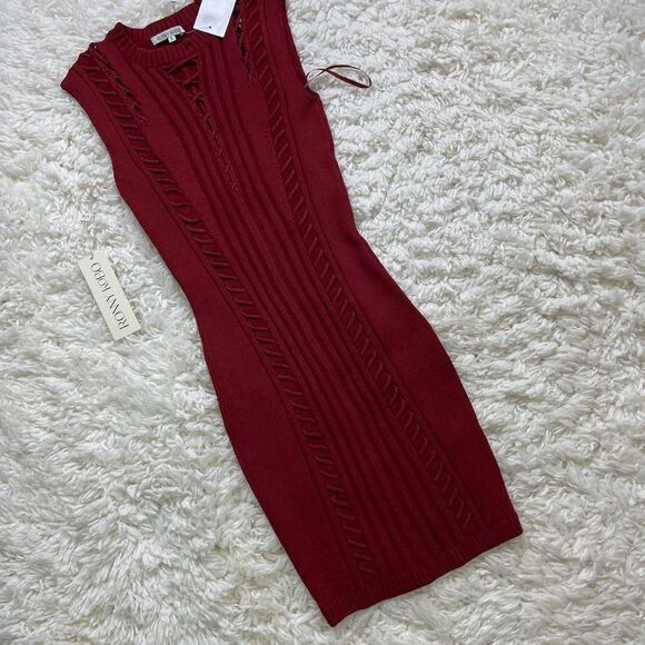 Ronny Kobo Zola Lacing Drop Needle Bodycon Dress Rust - Picture 2 of 7